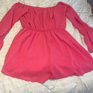 Fuchsia off shoulder romper with bell sleeves